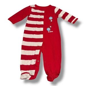 NWT Dr. Seuss by Bumkins Thing 1 Thing 2 Footed Romper 6M Red Stripe 100% Cotton